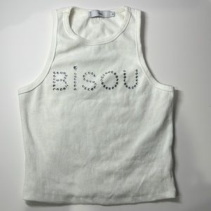 White old school “bisou” mid length crop top